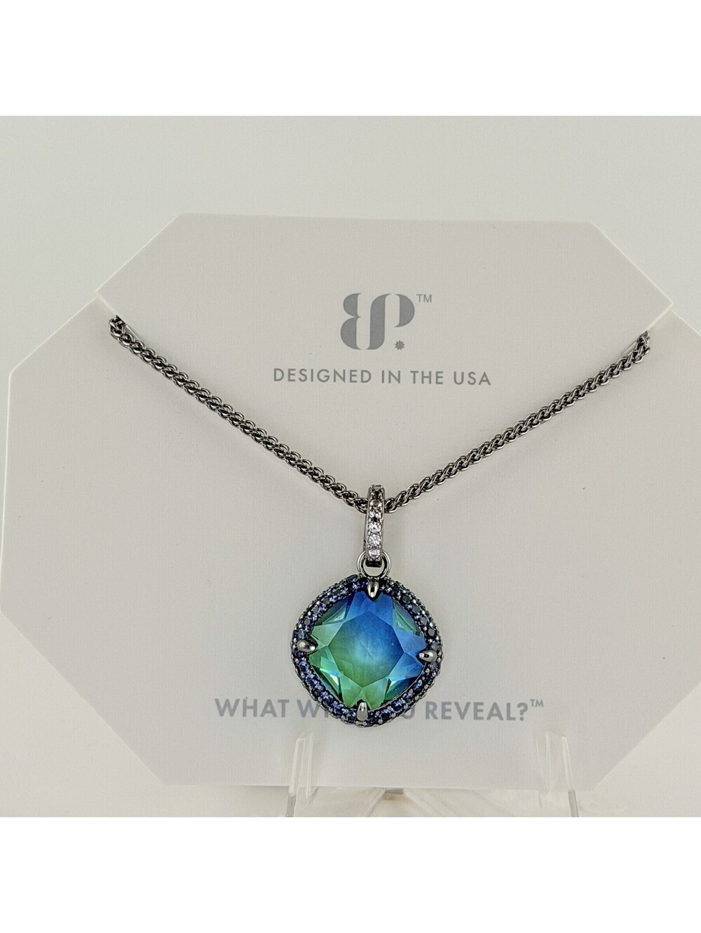Bomb Party Necklace "The Bonjour" Azure Blue Bi Color Tourmaline on Hematite